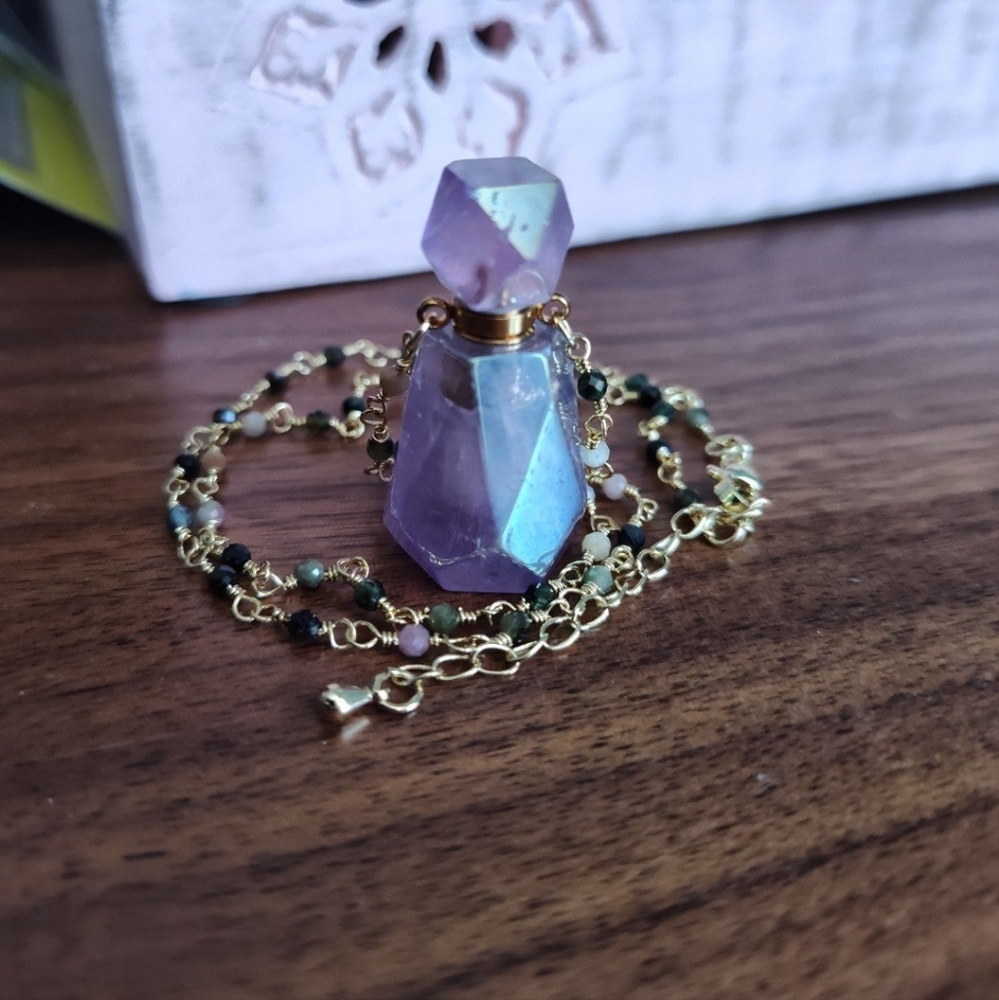 Light purple titanium coated natural stone perfume bottle
